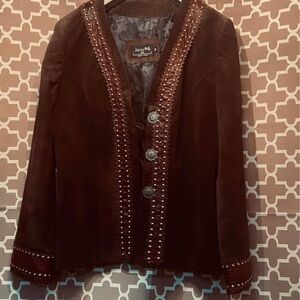 Chic Brown Suede Blazer with Studded Accents